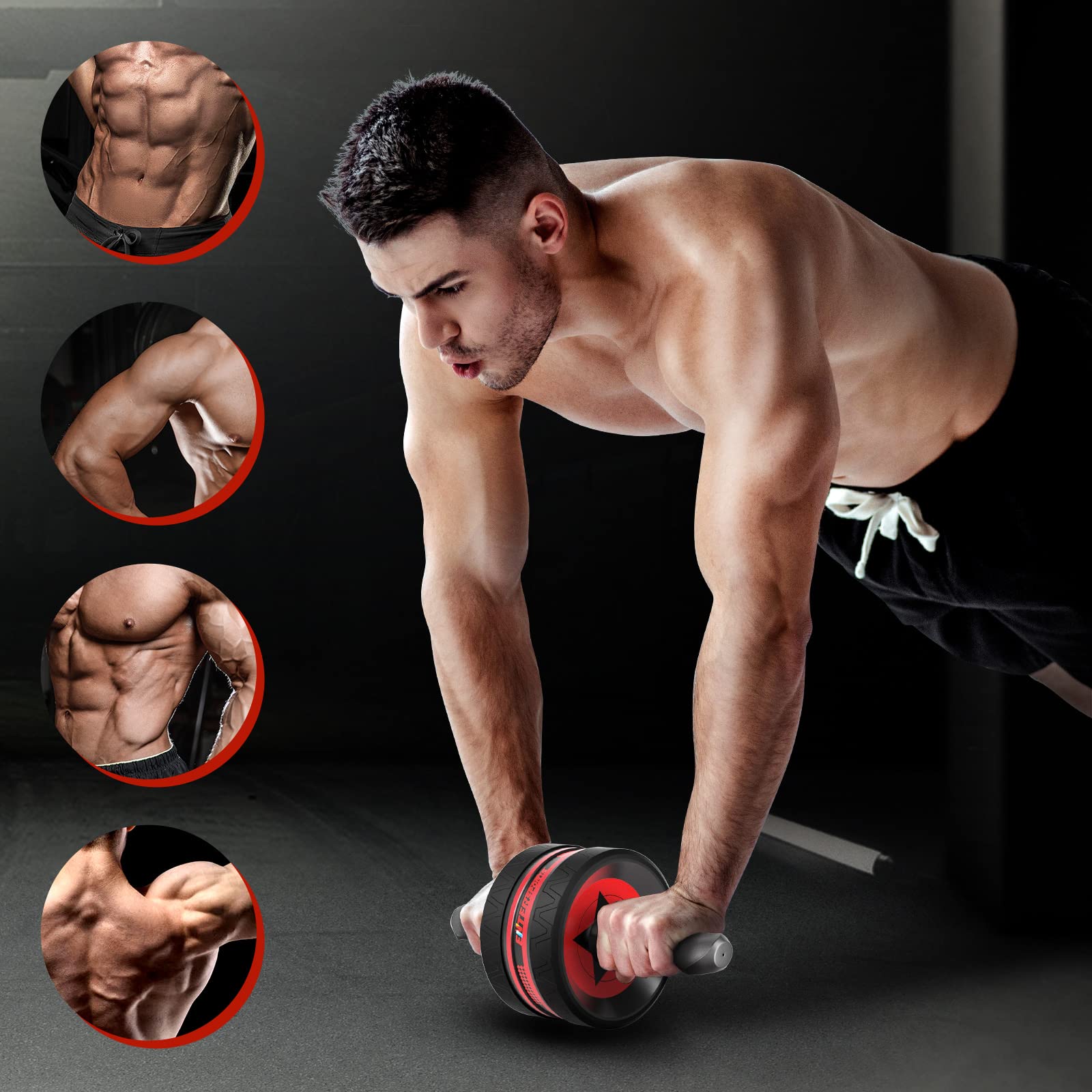 EnterSports Bauchroller Bauchmuskeltrainer, 6-in-1 Bauchtrainer mit Fitnessband, Liegestütze, Kniematte, Bauchtrainer für Zuhause,Fitness Geräte, Bauchmuskel roller, Gut für Heimtraining