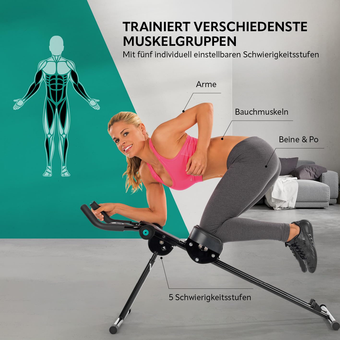 VITALmaxx Ftmaxx 5 Trainingsgerät inkl. Trainingscomputer | Fitnessgerät für Anfänger und Fortgeschrittene, trainiert nahezu den gesamten Körper | 5 Schwierigkeitsstufen, platzsparend klappbar