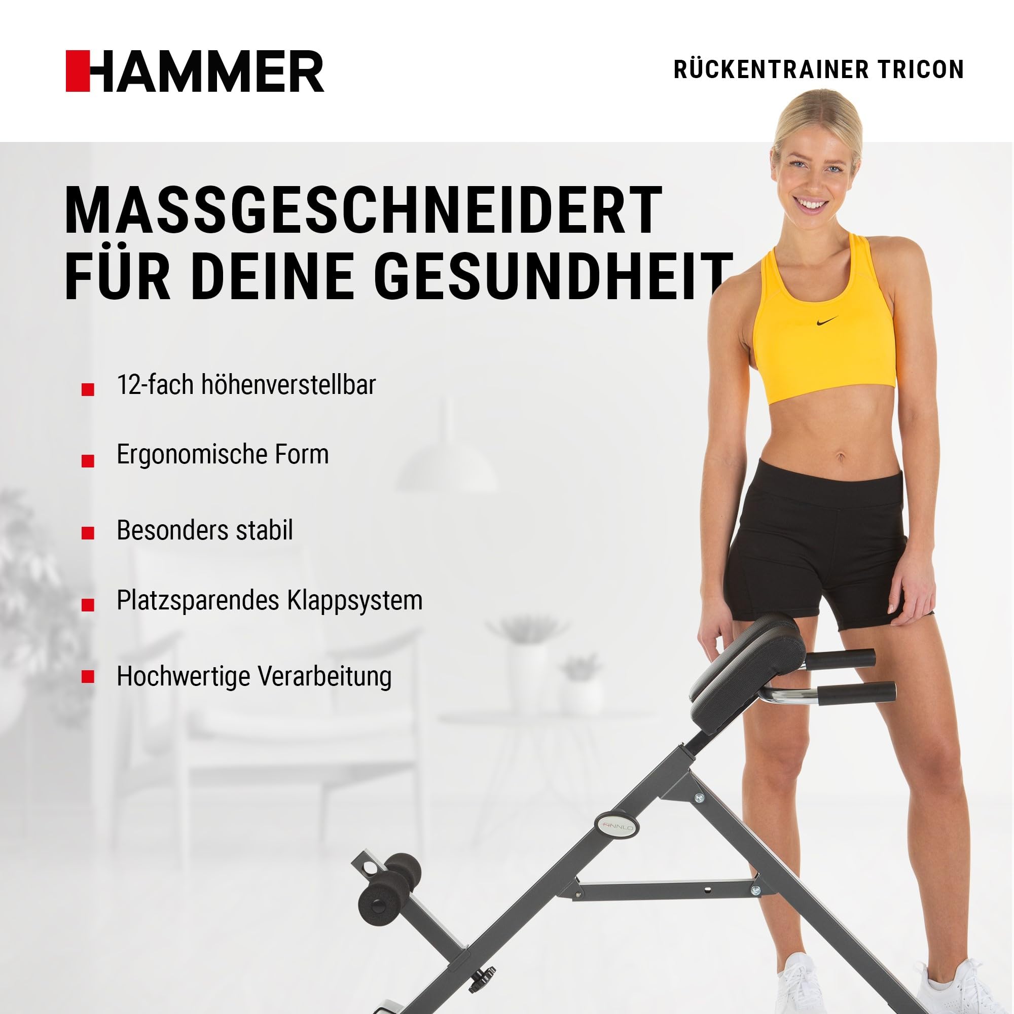 HAMMER Finnlo Bauch-/Rückentrainer Tricon, Hyperextensionsbank für einen gesunden Rücken, Dipstangen für straffe Arme, Training der schrägen Bauchmuskulatur, Stärkung des Rückenstreckers