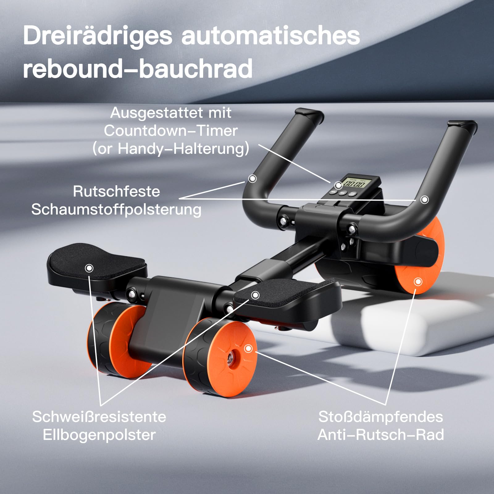Bnlei Ab Roller Automatisches Rebound-Bauchrad, Ab Trainer für Zuhause, Bauchmuskeltrainer Sport Geräte Sliders für Core Training, ABs Wheels Fitness Zubehör