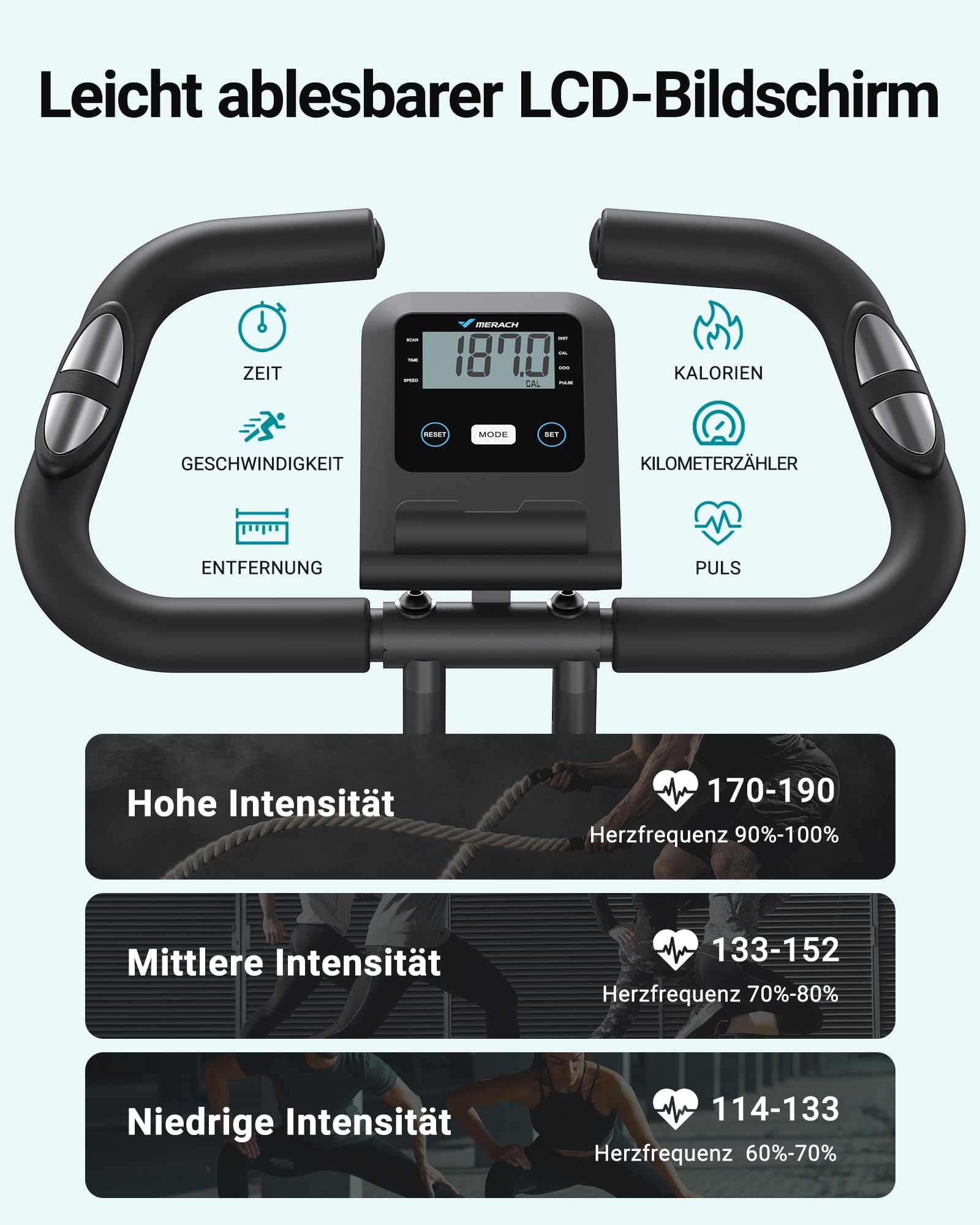 MERACH 4-in-1 Heimtrainer Klappbar, Hometrainer Fahrrad mit LCD Monitor und Handpulsmessung, Magnetisches Ergometer Fitnessbikes mit Bequemem Sitzkissen, 16-Stufiger Magnetwiderstand, Platzsparend