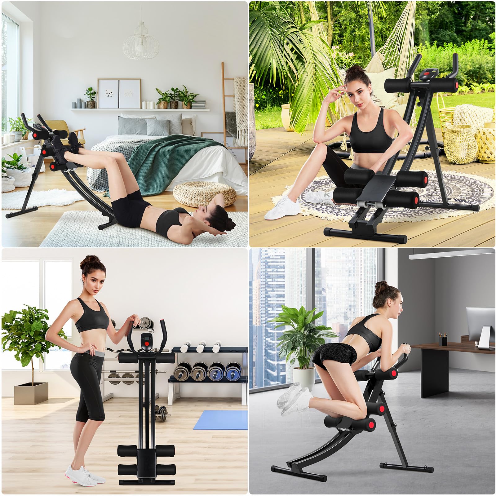 LIFERUN Bauchtrainer für zuhause, Klappbar und Platzsparend, mit LCD-Monitor, 4 stufigem Widerstand, AB Trainer Nutzergewicht bis 120kg, Bauchmuskeltrainer für Bauch, Arm, Bein und Rücken