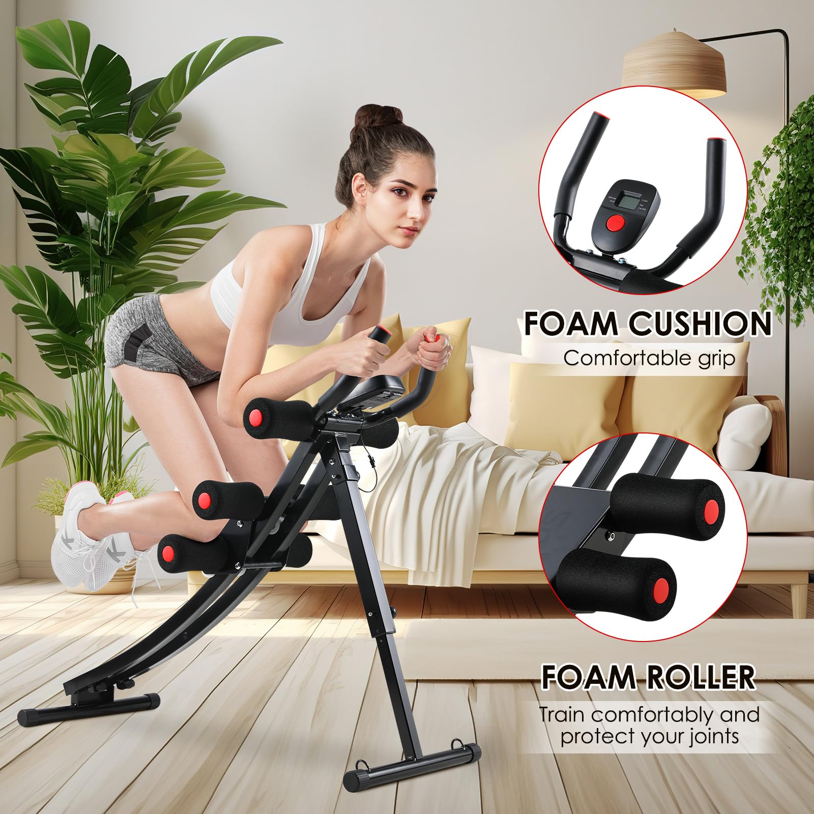 LIFERUN Bauchtrainer für zuhause, Klappbar und Platzsparend, mit LCD-Monitor, 4 stufigem Widerstand, AB Trainer Nutzergewicht bis 120kg, Bauchmuskeltrainer für Bauch, Arm, Bein und Rücken