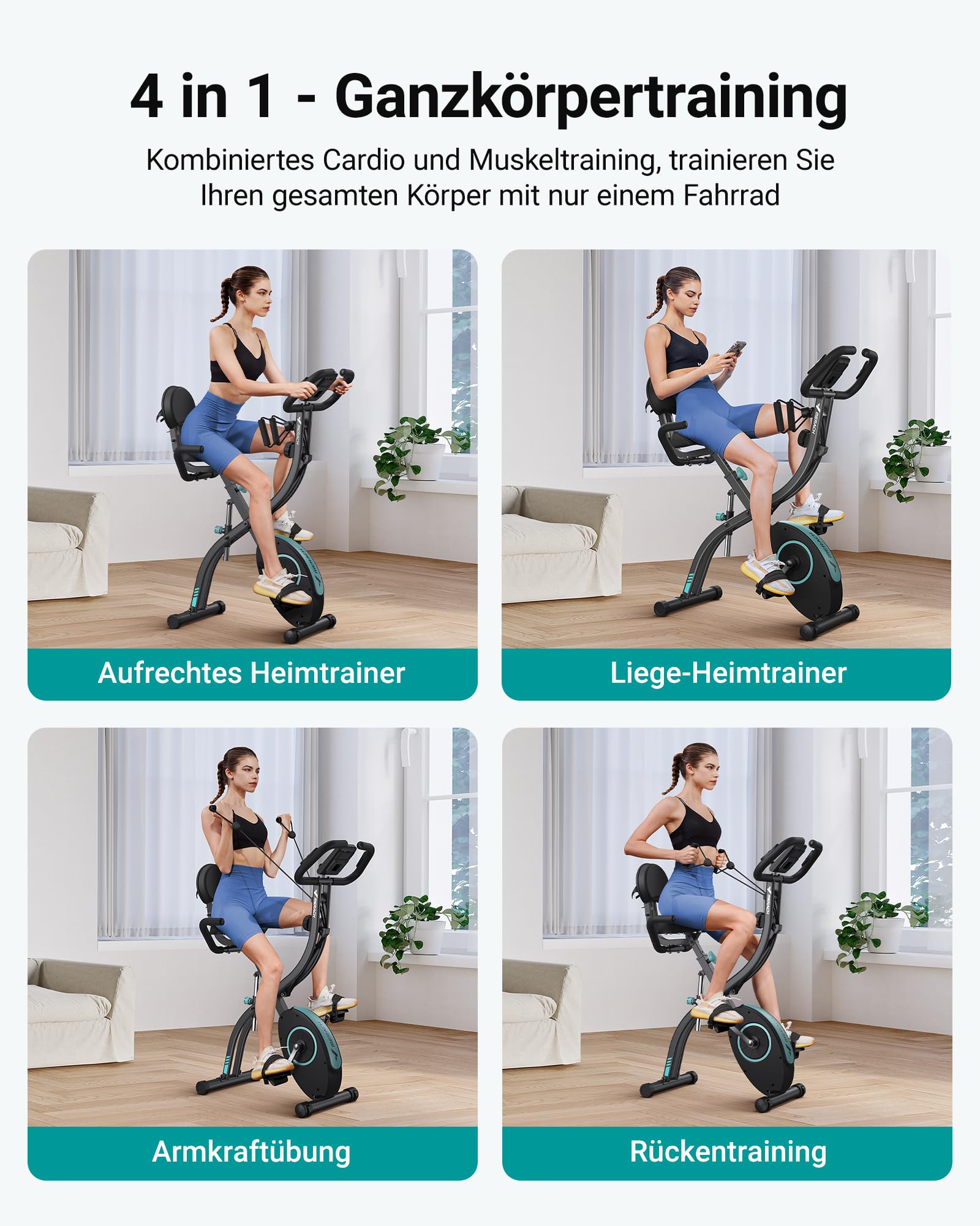 MERACH 4-in-1 Heimtrainer Klappbar, Hometrainer Fahrrad mit LCD Monitor und Handpulsmessung, Magnetisches Ergometer Fitnessbikes mit Bequemem Sitzkissen, 16-Stufiger Magnetwiderstand, Platzsparend