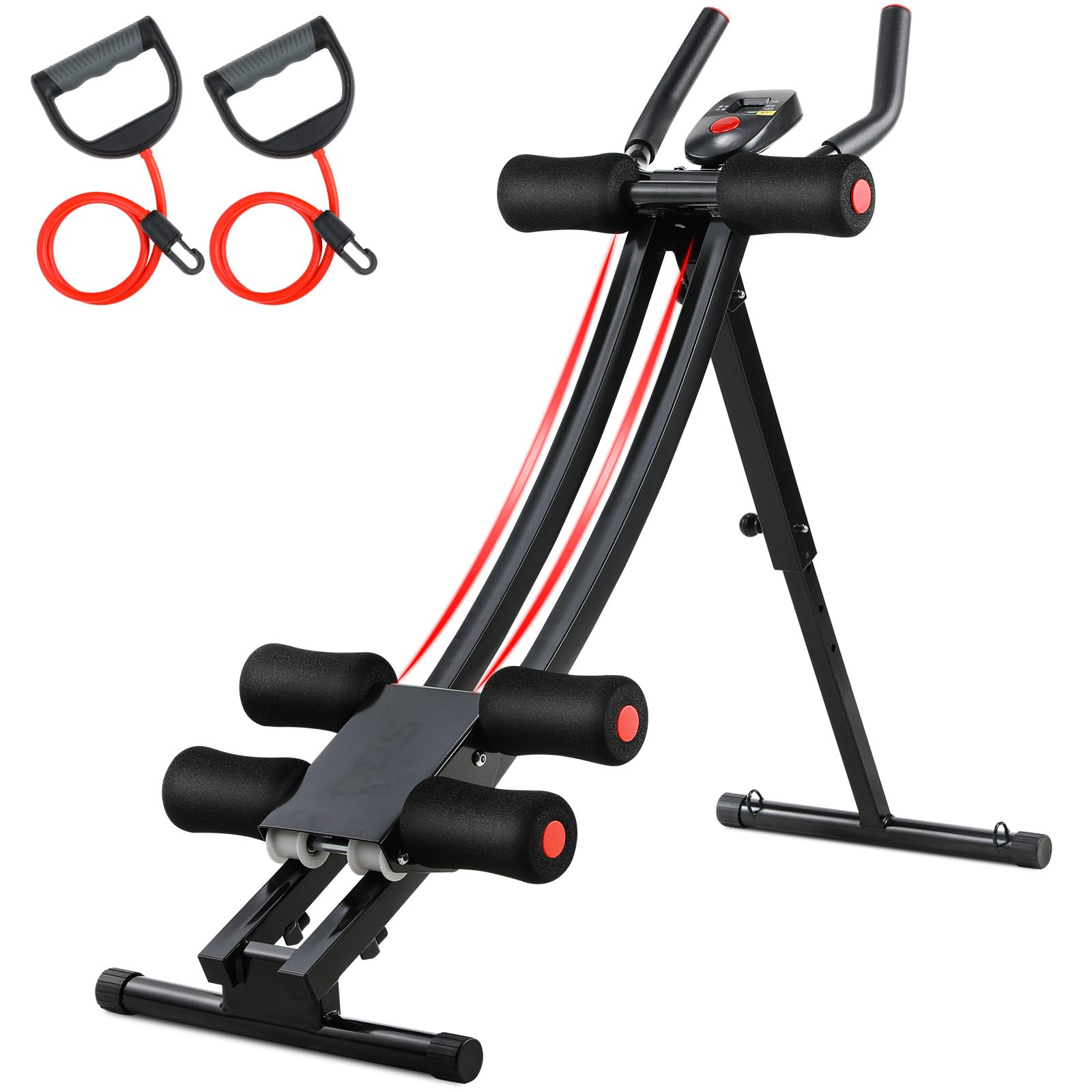 LIFERUN Bauchtrainer für zuhause, Klappbar und Platzsparend, mit LCD-Monitor, 4 stufigem Widerstand, AB Trainer Nutzergewicht bis 120kg, Bauchmuskeltrainer für Bauch, Arm, Bein und Rücken