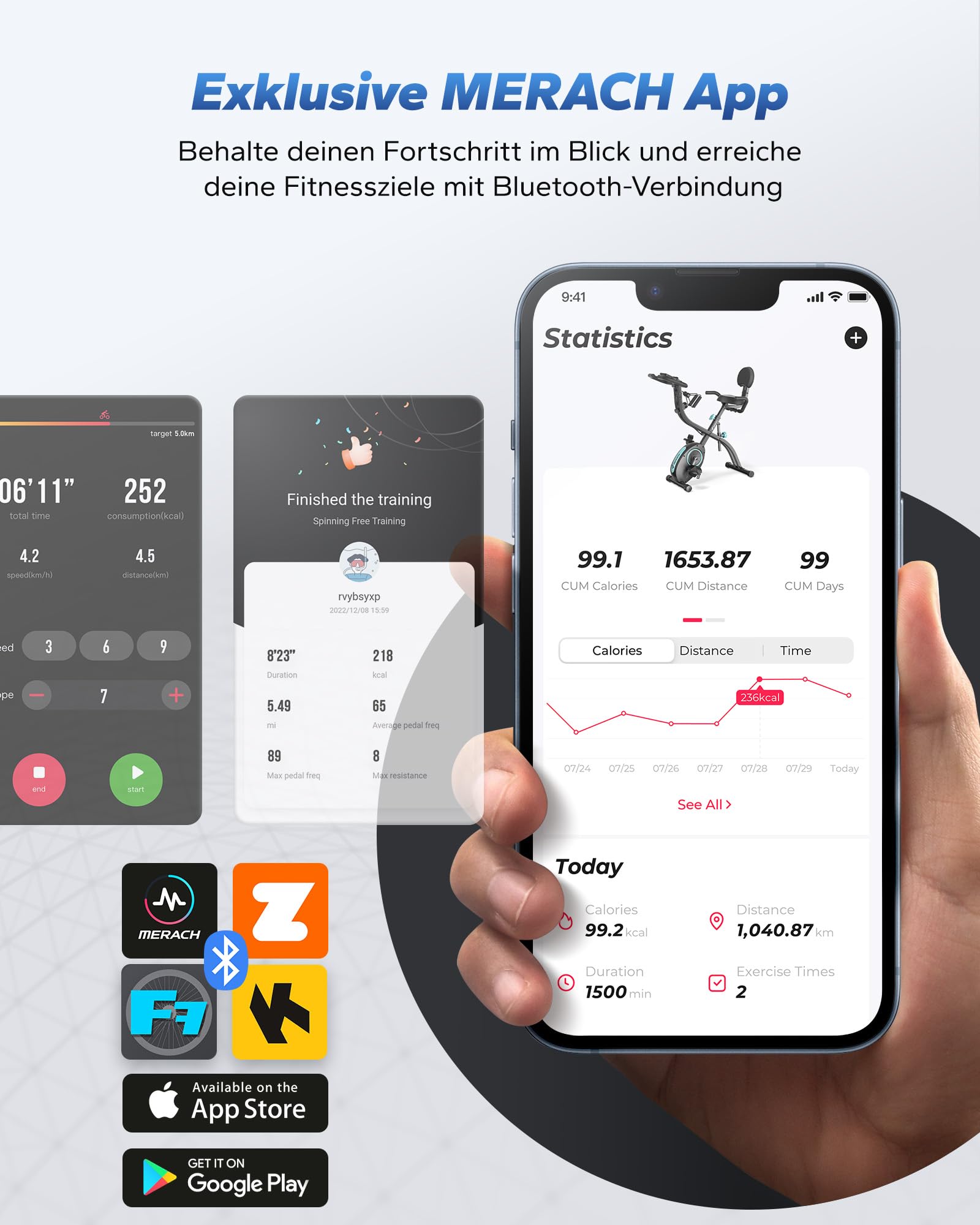 MERACH 4-in-1 Heimtrainer Klappbar, Hometrainer Fahrrad mit LCD Monitor und Handpulsmessung, Magnetisches Ergometer Fitnessbikes mit Bequemem Sitzkissen, 16-Stufiger Magnetwiderstand, Platzsparend